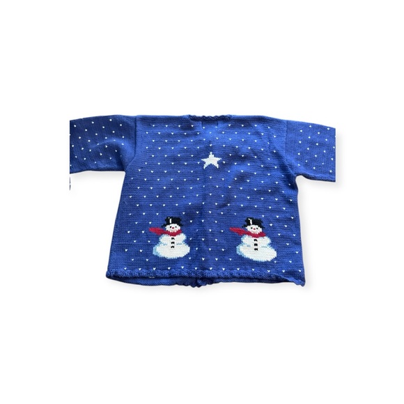 Vintage Rey Wear Blue Hand Knit Winter Snowman Cardigan Sweater - Picture 4 of 5